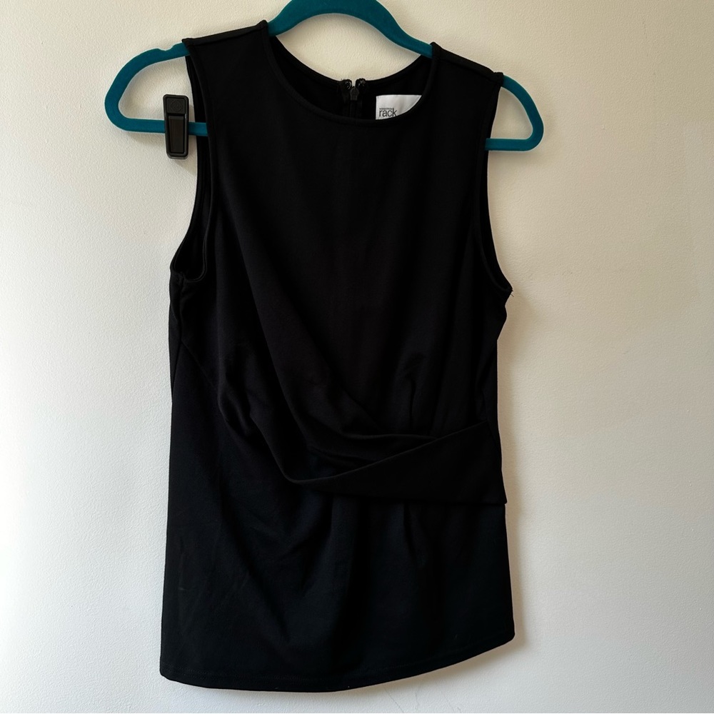 Black Sleeveless Blouse w/ Wrap Detail | Size S